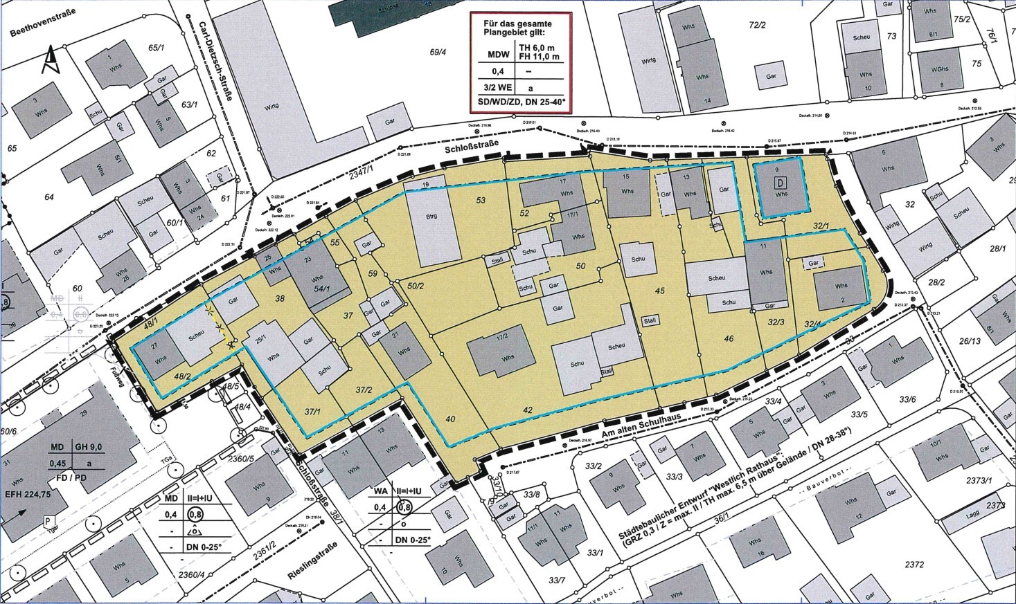 Lageplan Bebauungsplan "Südlich der Schloßstraße"